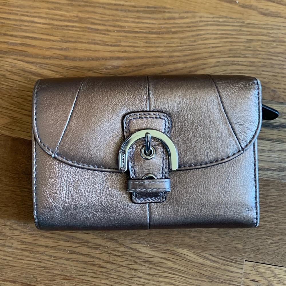 Vintage Coach Y2K Gold Metallic Soho Wallet Fabric and Leather